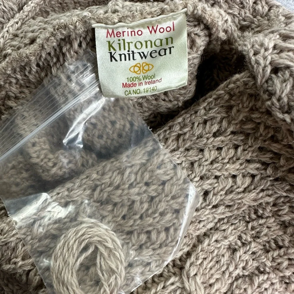 Kilronan Merino Wool V-Neck Poncho Wicker Natural Ireland NOWT Size XS/S